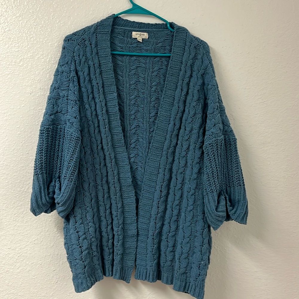 Umgee Blue Cable Knit Cardigan